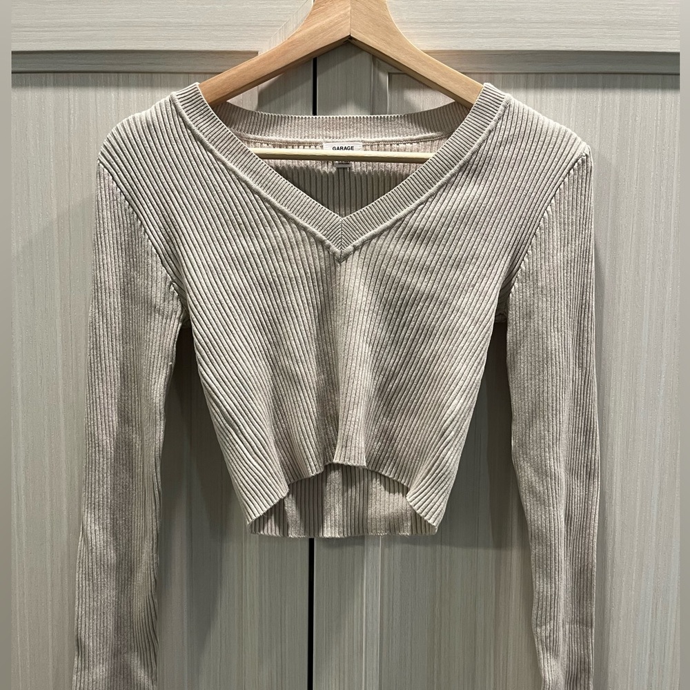 Garage Ribbed Crop V-Neck